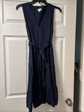 J. Crew Navy Sleeveless Wrap Dress with Tie Waist